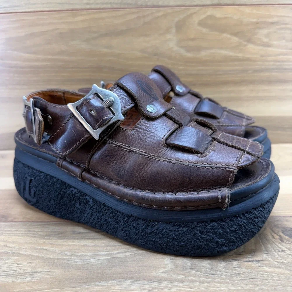 LONDON UNDERGROUND Vintage Chunky Tucson 8 8.5 Womens Brown Platform Slingback